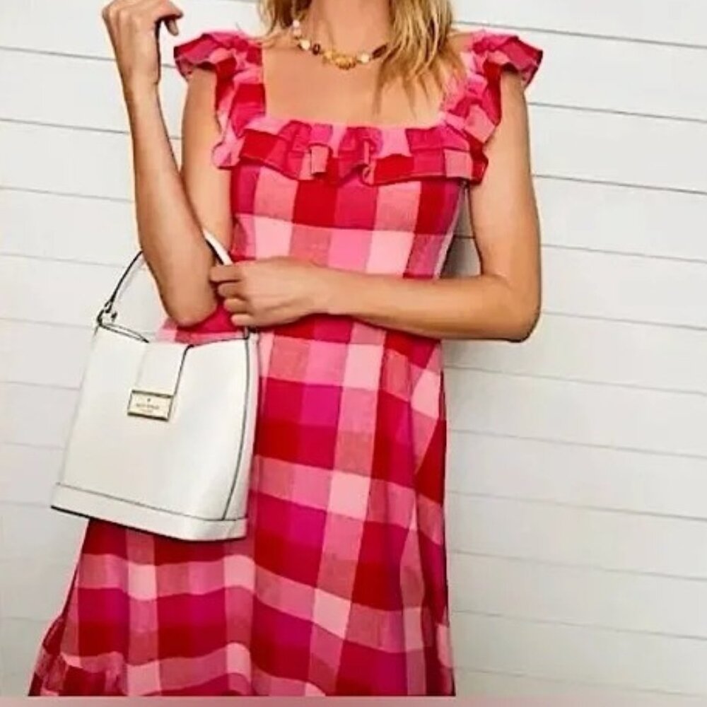 kate spade Pink and Red Gingham Midi Dress - Picture 2 of 9